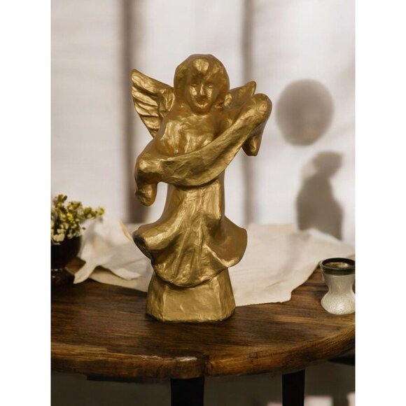 Vintage Gold Paper Mache Banner Angel 12" Holiday Décor Unique - Picture 1 of 9